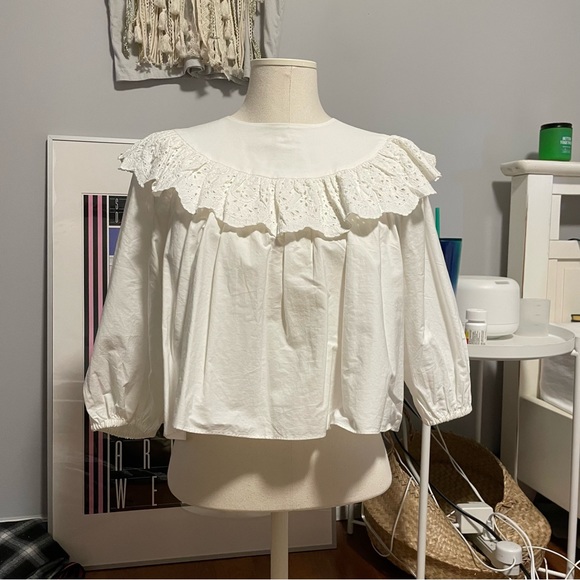 Zara balloon sleeve eyelet blouse - Picture 1 of 2